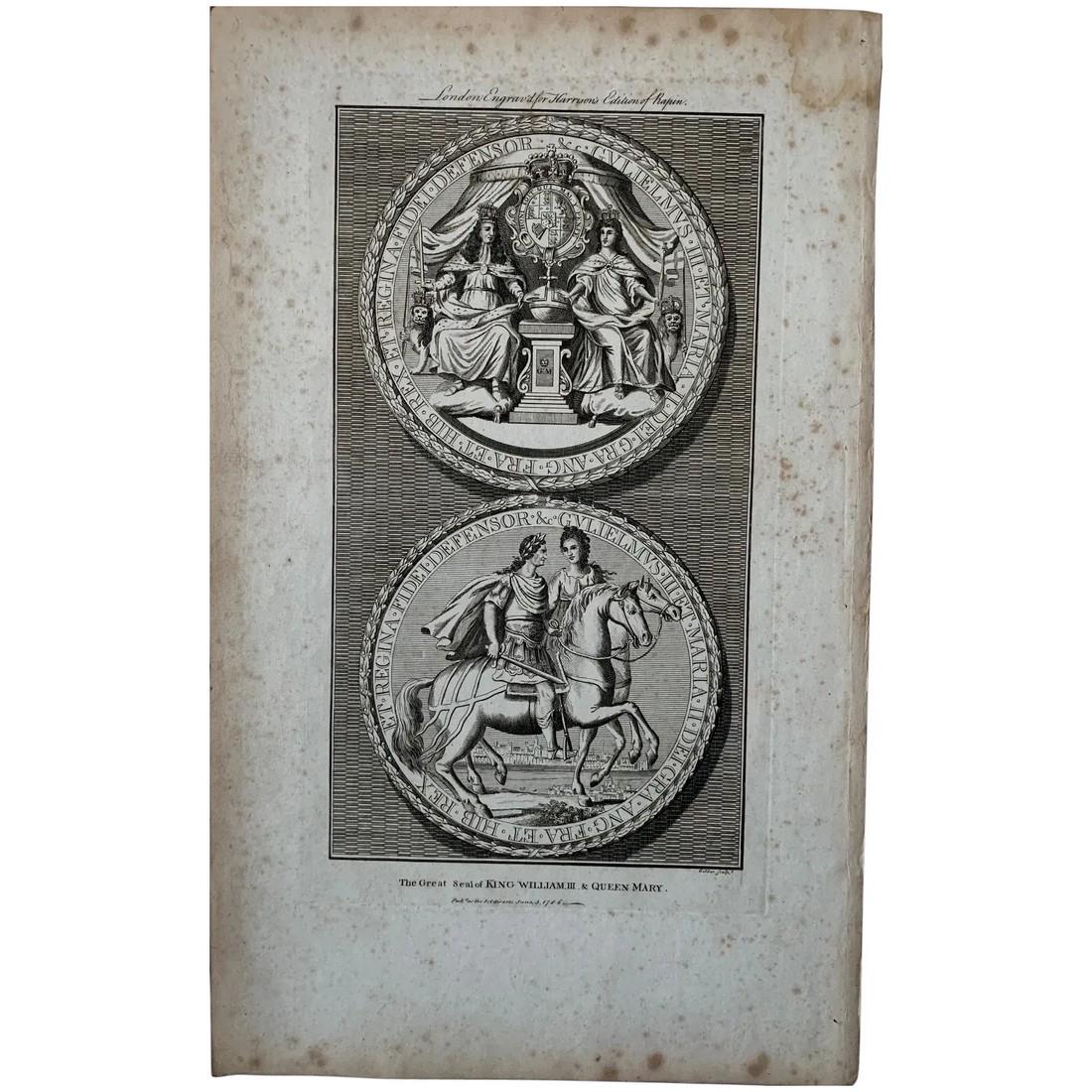 The great seal of King William III, & Queen Mary. 1784 engraving by Goldar. (1 of 5)