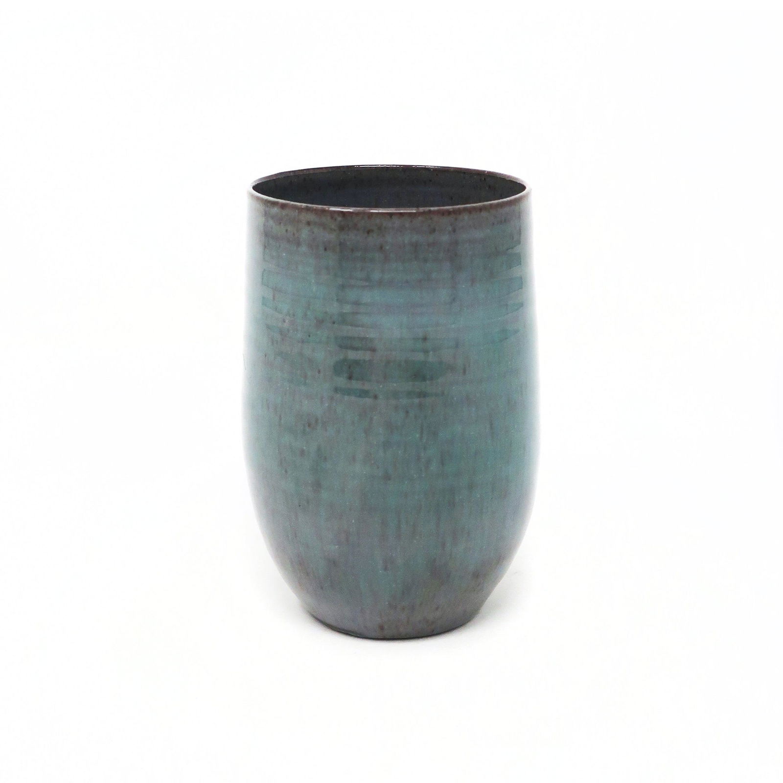 Vintage Turquoise Studio Pottery Cup by Edwin & Mary Scheier: A lovely turquoise ceramic cup by Edwin & Mary Scheier, one of the best known couples to ever work in pottery. Edwin (1910-2008) and Mary (1908-2007)began creating together in the 1930s. This piece ha
