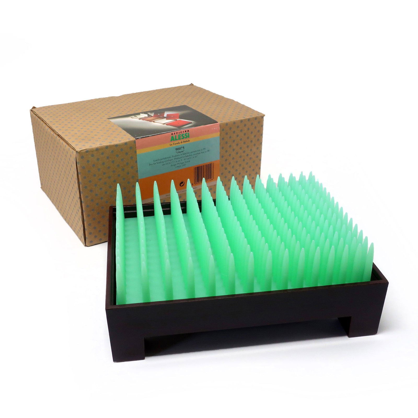 1990s Liberté Letter Holder by Philippe Starck for Alessi: Without a doubt one of the most prolific designers of all time, Phillipe Starck's work is invariably elegant, witty, and eye-catching. The Liberte letter holder is from a line of desk organizers Starc