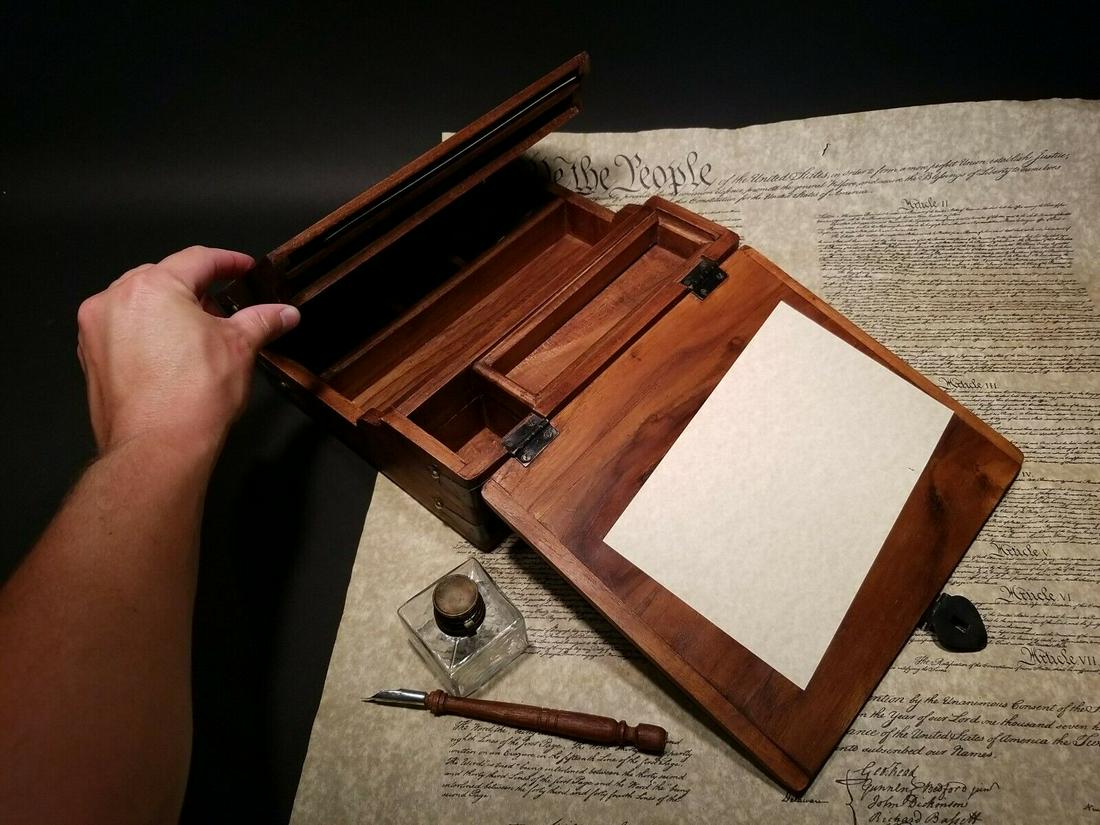 Folding Writing Slope Lap Desk Box with Inkwell Pen Ink (1 of 12)