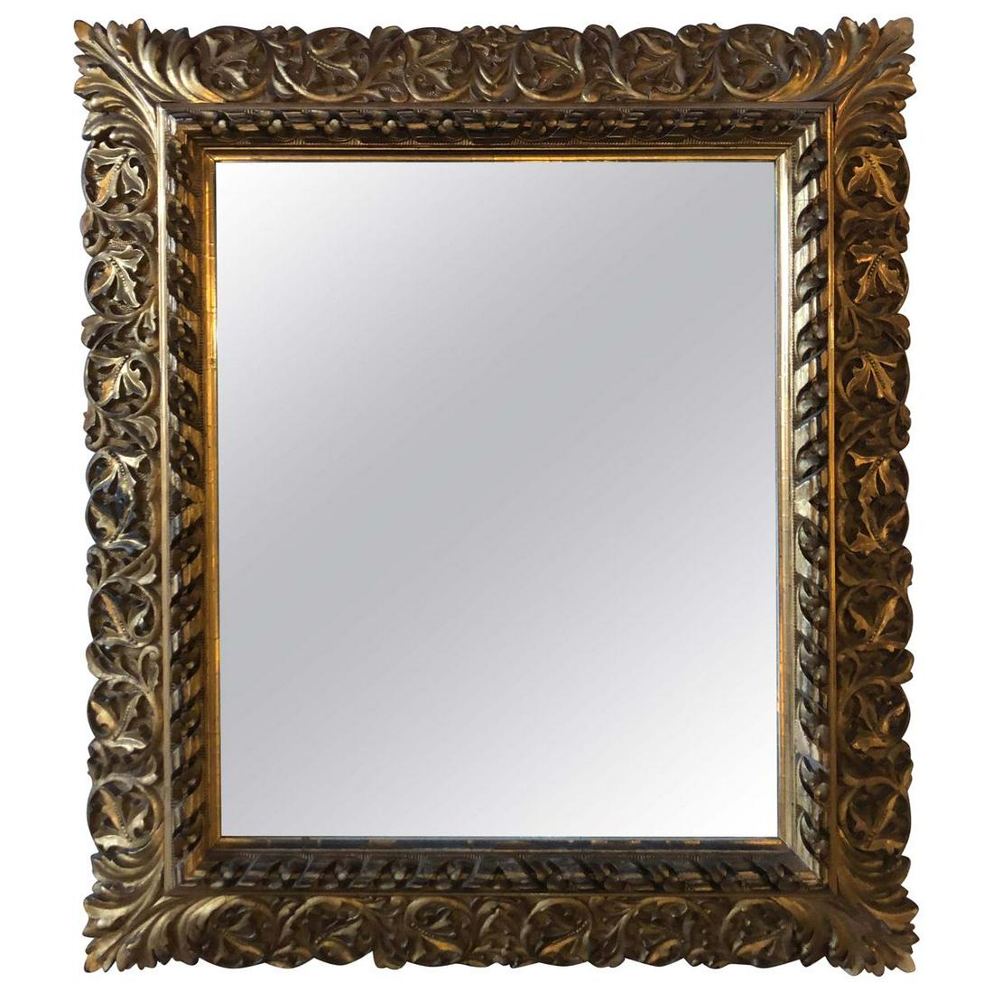 Antique 19th Century Fine Giltwood Mirror with Leaf Vine and Floral Carvings: Title: Antique 19th Century Fine Giltwood Mirror with Leaf Vine and Floral Carvings Description: Antique 19th century fine giltwood wall / console or pier mirror with leaf vine and floral carvings. Th