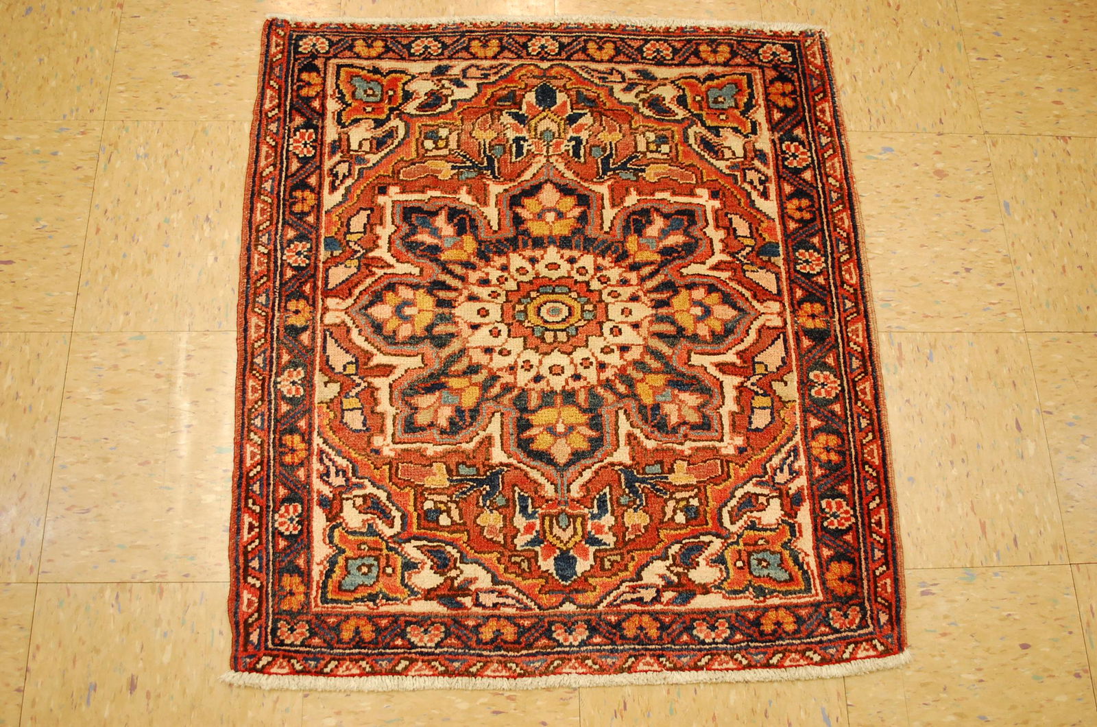 Persian HERIZ RUG 2'8" X 3'10": Title: Persian HERIZ RUG 2'8" X 3'10" Date/Period: aproximatly c1930s Origin: Heriz-persian Dimension: 2'8" X 3'10" Materials: wool woven on cotton foundation Additional Information: OLD,ANTIQUE HIGHL