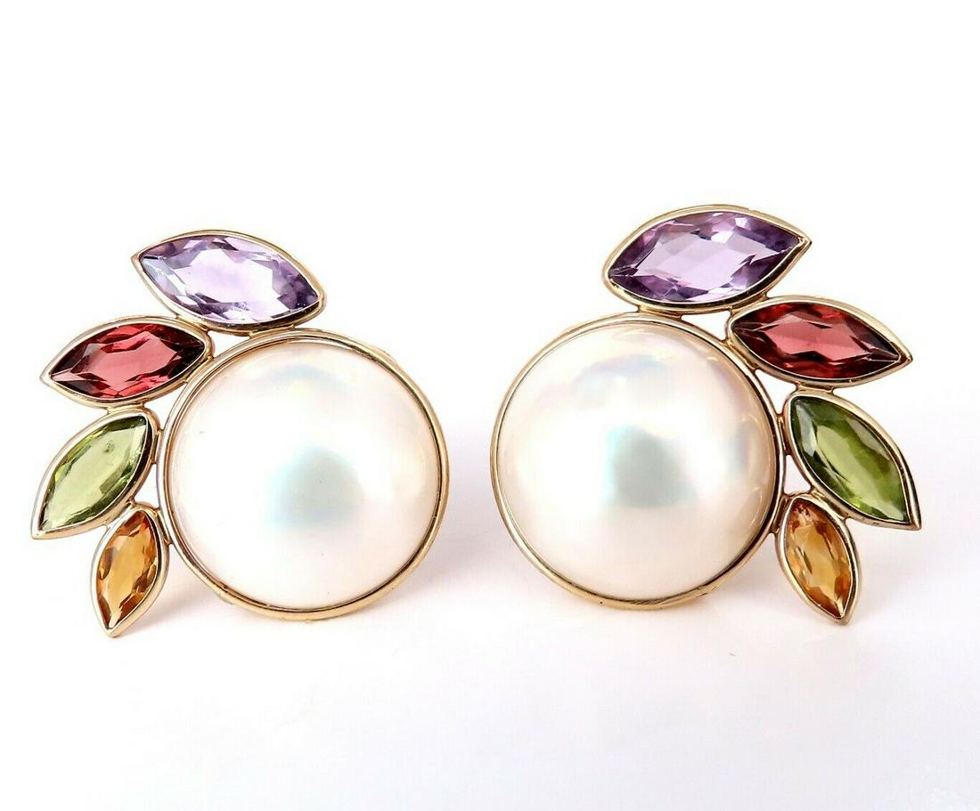 15.8mm Mabe Pearls Clip Earrings 14kt Gold Amethyst Garnet Citrine Peridot (1 of 1)