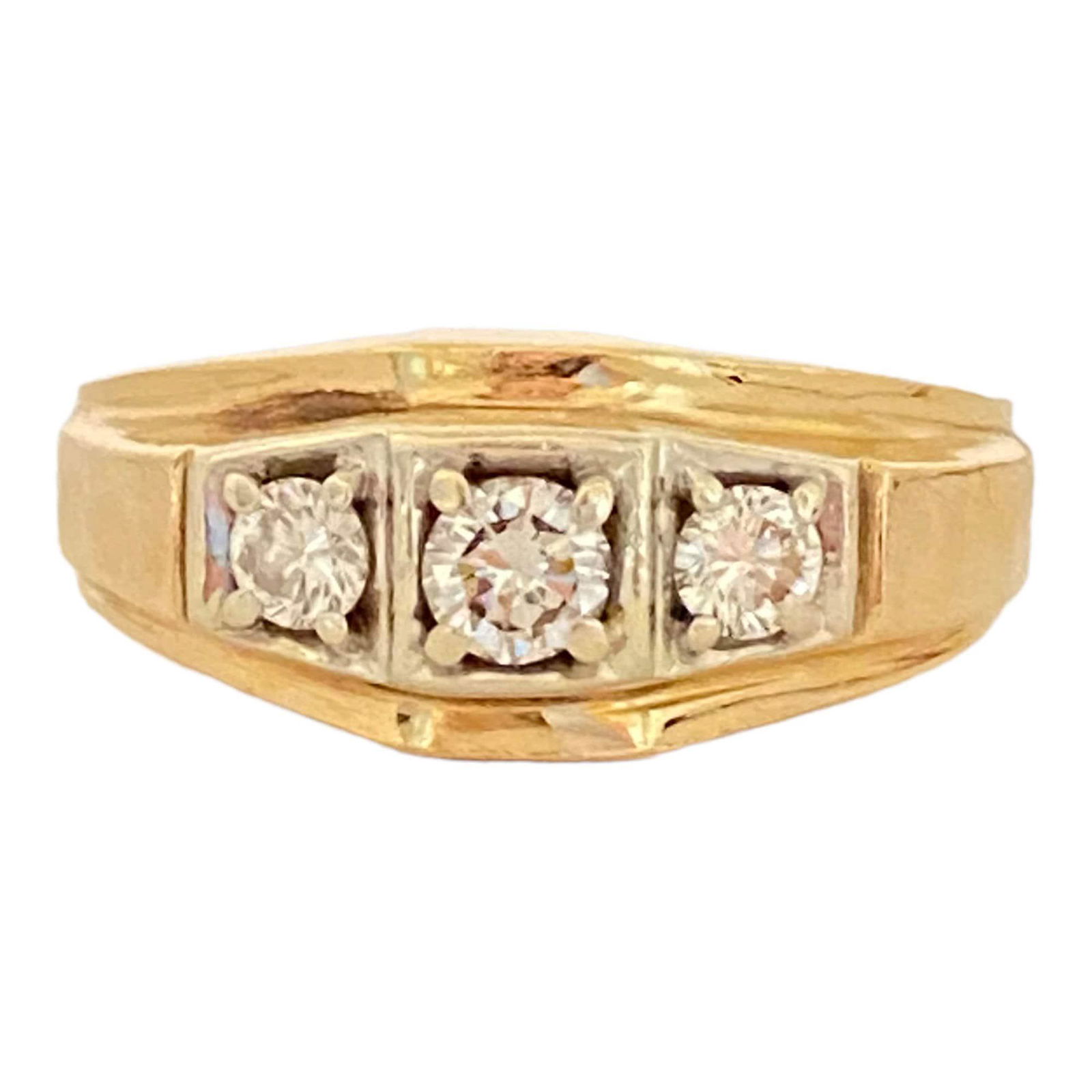 14K Vintage men’s three stone diamond ring (1 of 7)