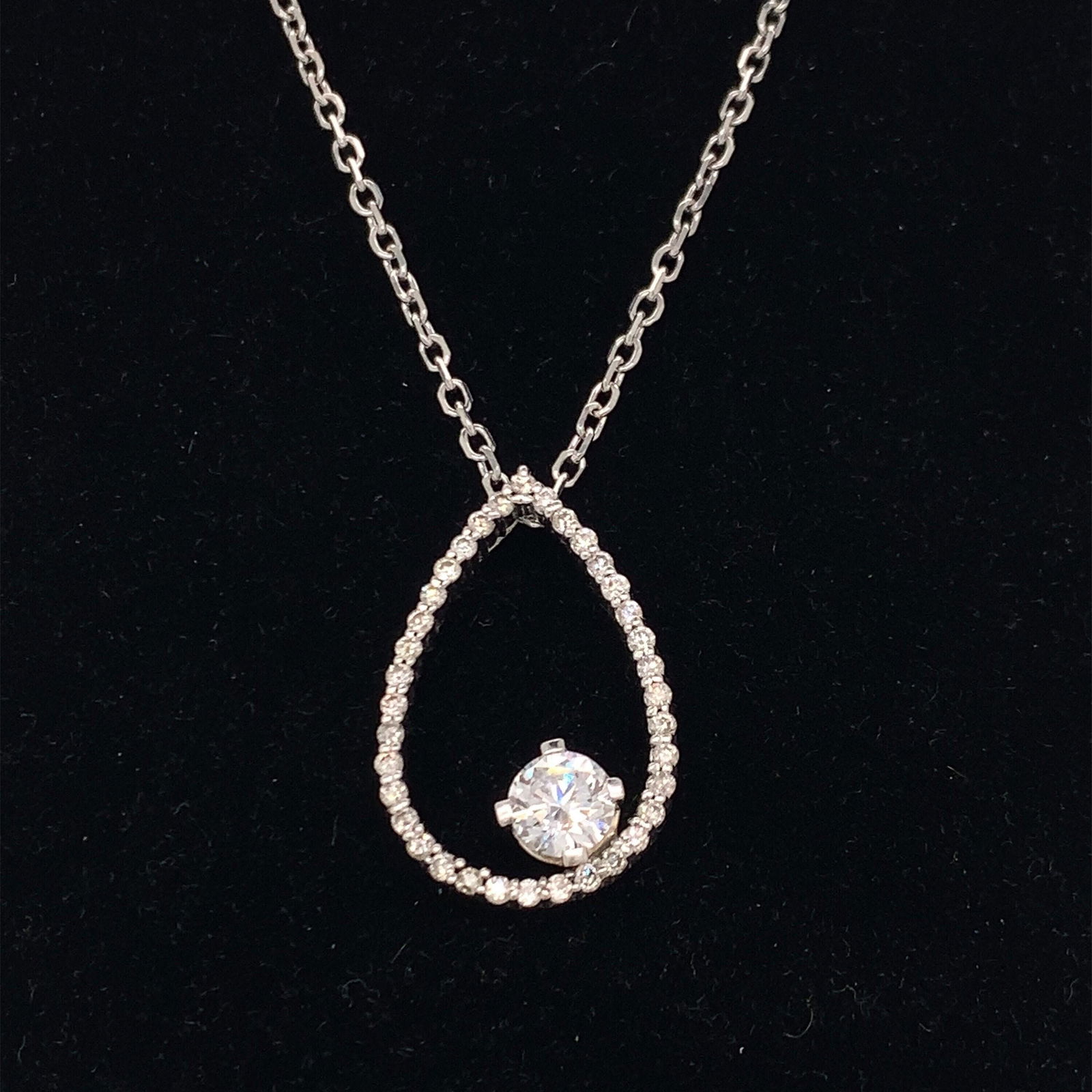 14k white gold diamond tear drop pendant necklace (1 of 8)