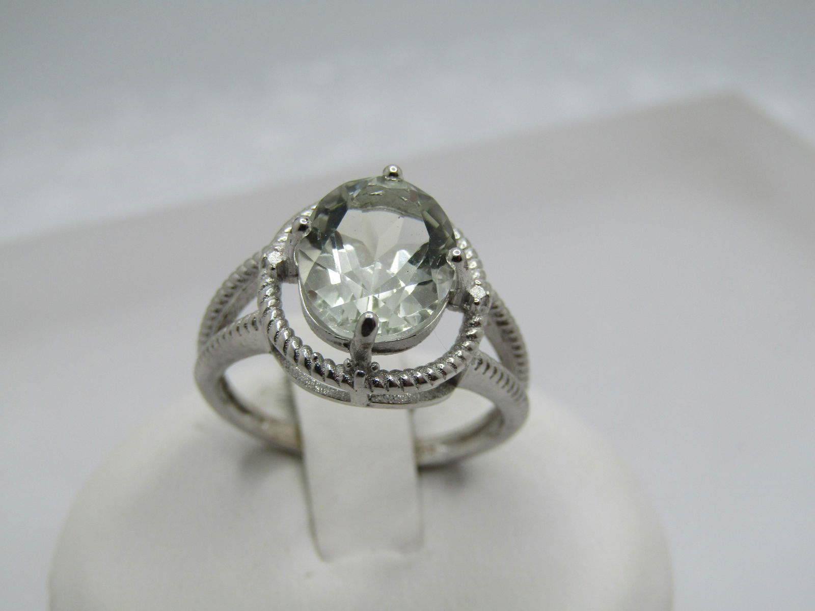 Vintage Platinum over Sterling Green Amethyst Ring, Sz. 7 (1 of 6)