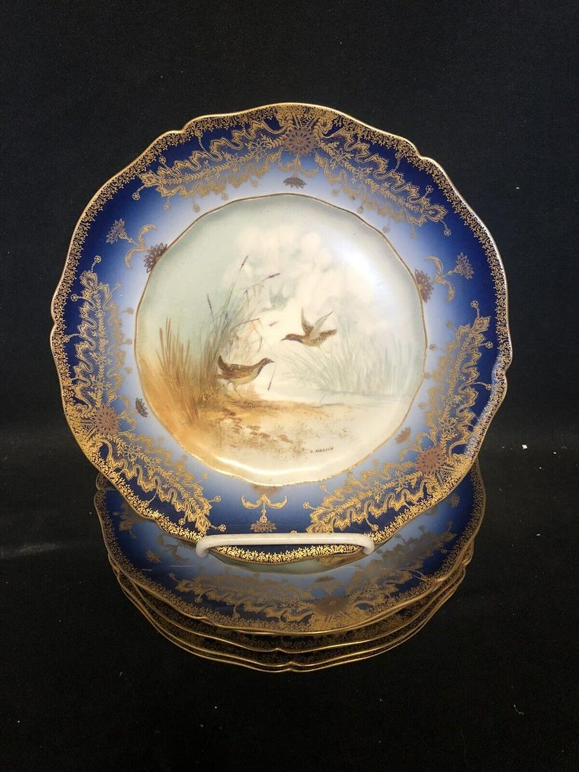 6 Cobalt Limoges Artist Signed Game Bird Plates (1 of 12)