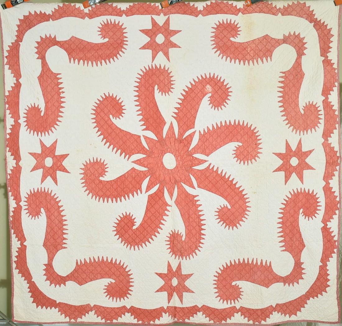 1870's Red & White Princess Feather & Stars Quilt (1 of 8)