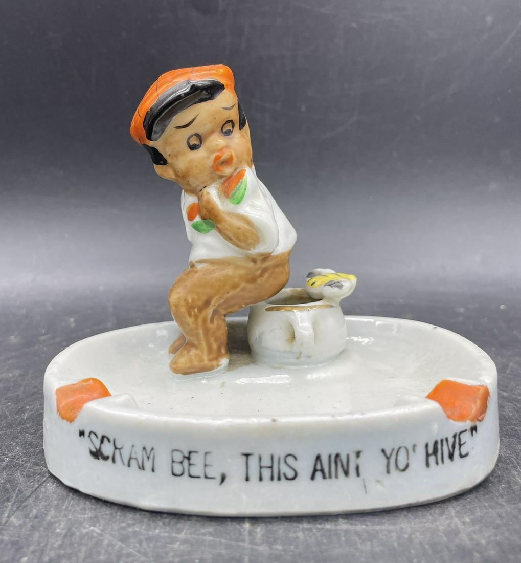 RARE BLACK AMERICANA ASHTRAY BOY BUMBLEBEE WATERMELON JAPAN (1 of 8)