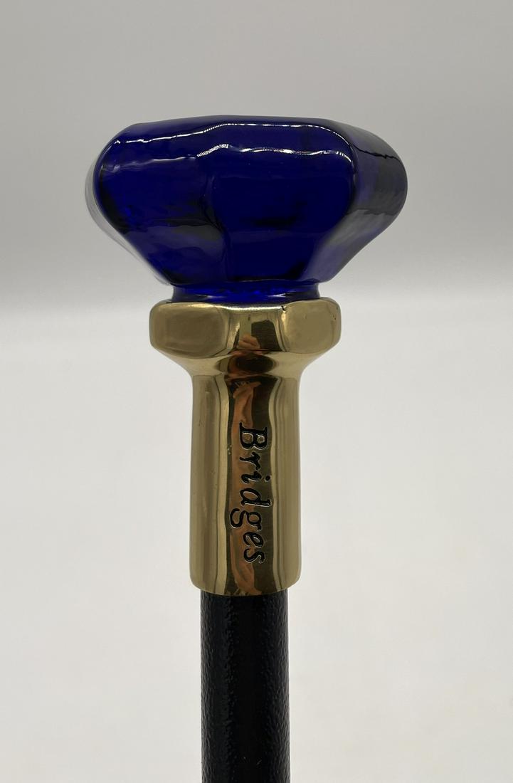 VINTAGE BRIDGES GRAPHITE CANE WITH COBALT BLUE GLASS TOP HANDLE (1 of 8)