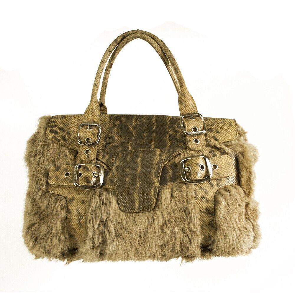 Donna Karan DKNY Brown Fur Sea Snake Embossed Leather Satchel bag Handbag: Donna Karan DKNY Brown Fur Sea Snake Embossed Leather Satchel bag Handbag Extra impressive and luxurious this DKNY bag is such a beautiful piece! This bag features signature brown faux fur canvas with