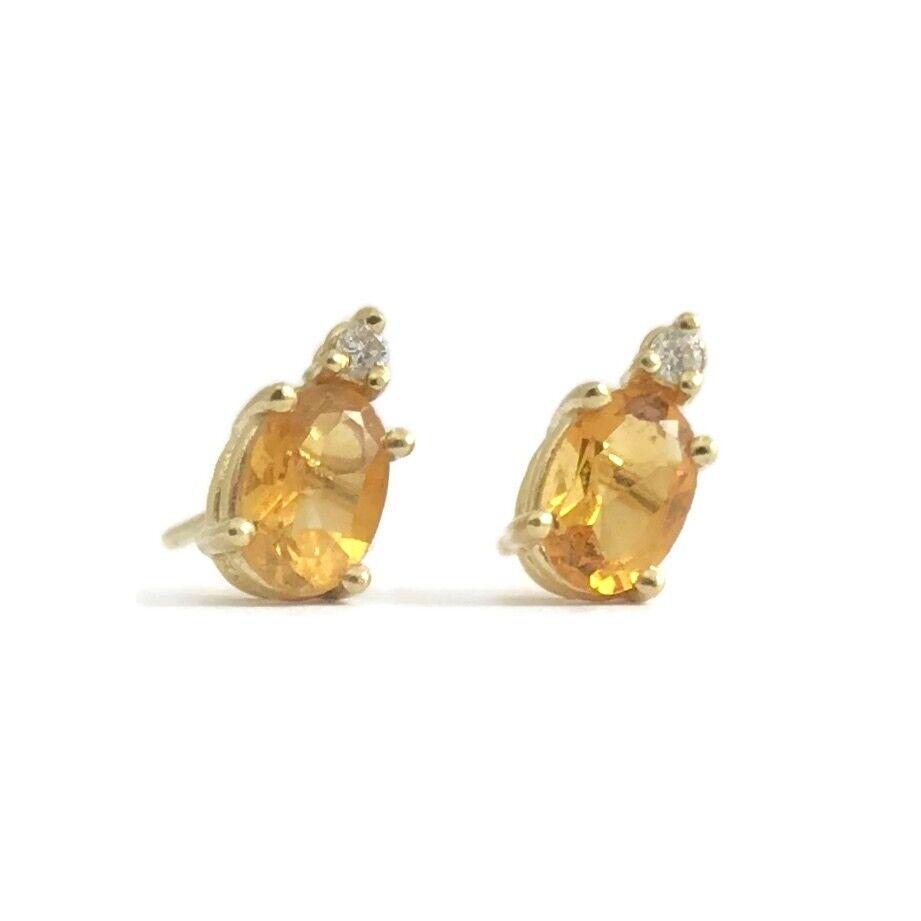 Oval Orange Citrine Diamond Stud Earrings 14K Yellow Gold, 1.00 CTW, 1.02 Grams (1 of 9)