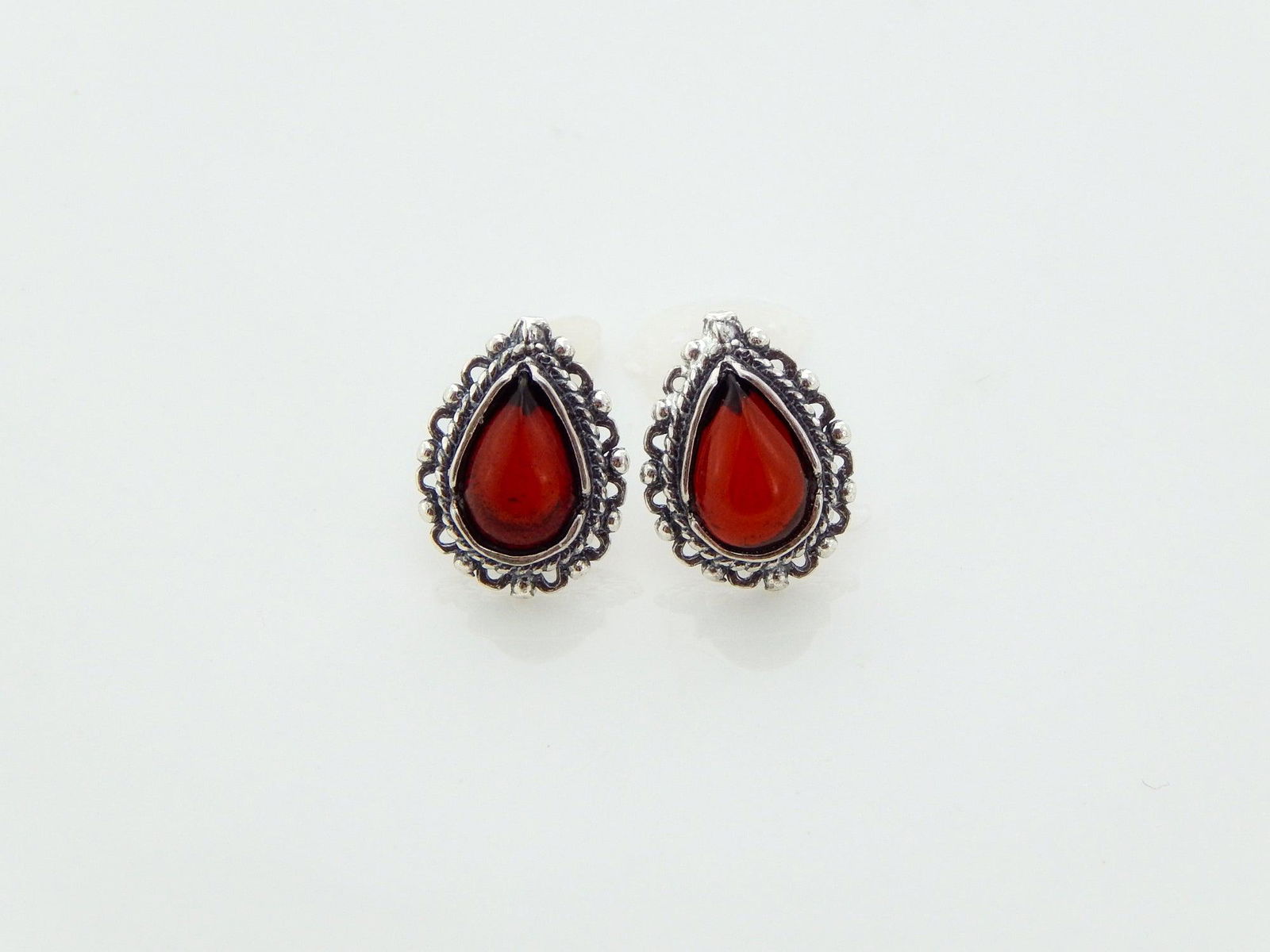 Natural Baltic Cherry Amber Pear Cut Victorian Earrings in 925 Silver (1 of 7)