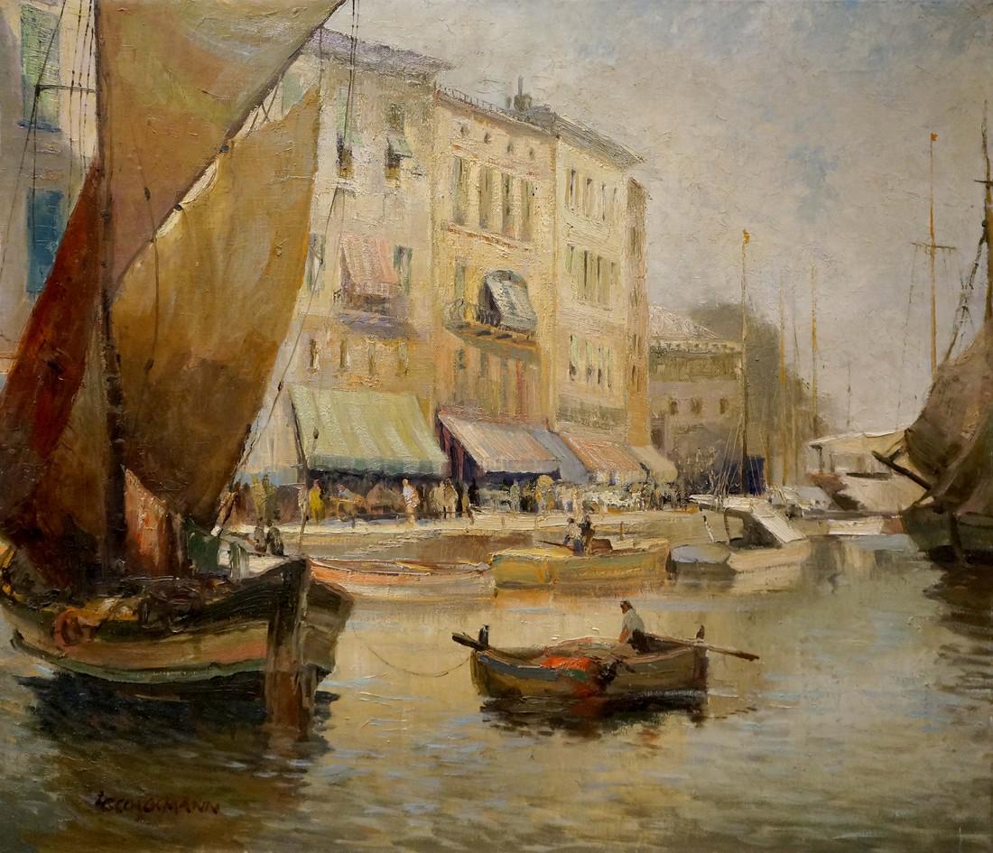 Oil painting Port in Italy Ludwig Gschossmann (1 of 8)