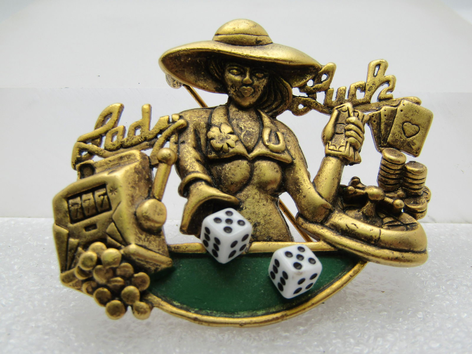 Vintage Lady Luck Casino Brooch, Signed AJC, 1980's-1990's (1 of 5)