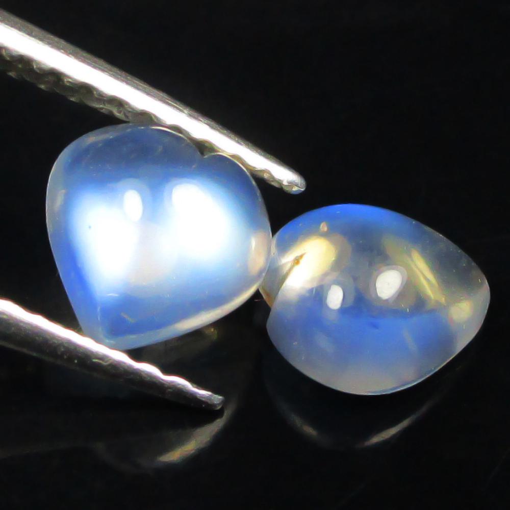1.42 Ctw Natural Blue Moonstone Heart Pair: No Reserve! Title: 1.42 Ctw Natural Blue Moonstone Heart Pair Stone Clarity: Transparent Gemstones: Natural Moonstone Carat Weights: 1.42 Size/Dimensions: 6.30 x 6.40 x 3.40 mm / 2 Pc's Additional Inf
