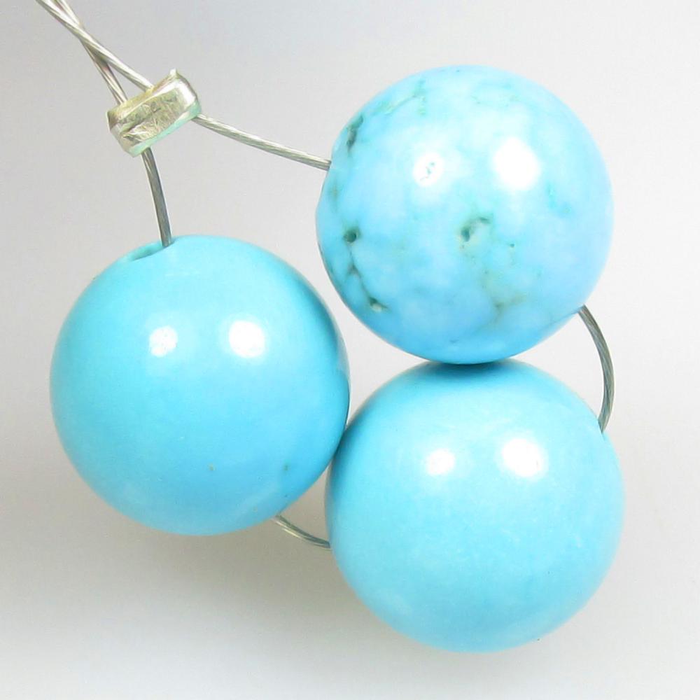 12.64 Ctw Natural 3 Drilled Turquoise Round Beads: No Reserve! Title: 12.64 Ctw Natural 3 Drilled Turquoise Round Beads Stone Clarity: Opaque Gemstones: Natural Turquoise Beads Carat Weights: 12.64 Size/Dimensions: 8.50 to 8.80 mm / 3 PC's Additional 