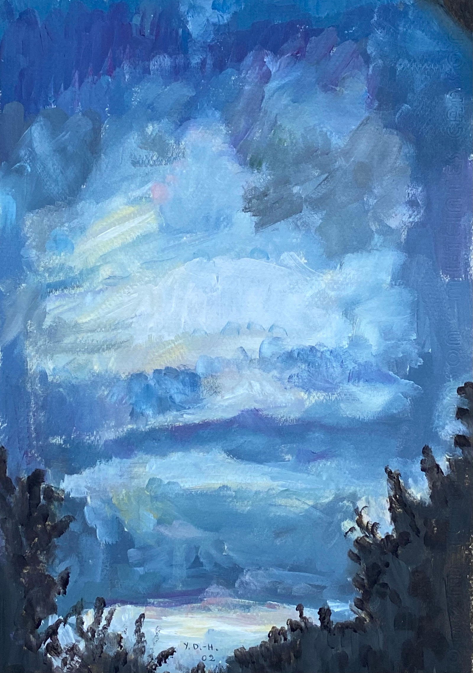 Abstract Expressionist Original Oil Painting - Midnight Blue Sky Landscape 2002 (1 of 6)