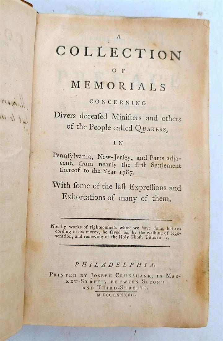 1787 COLLECTION OF MEMORIALS CONCERNING QUAKERS in PA & NJ antique AMERICANA (1 of 6)