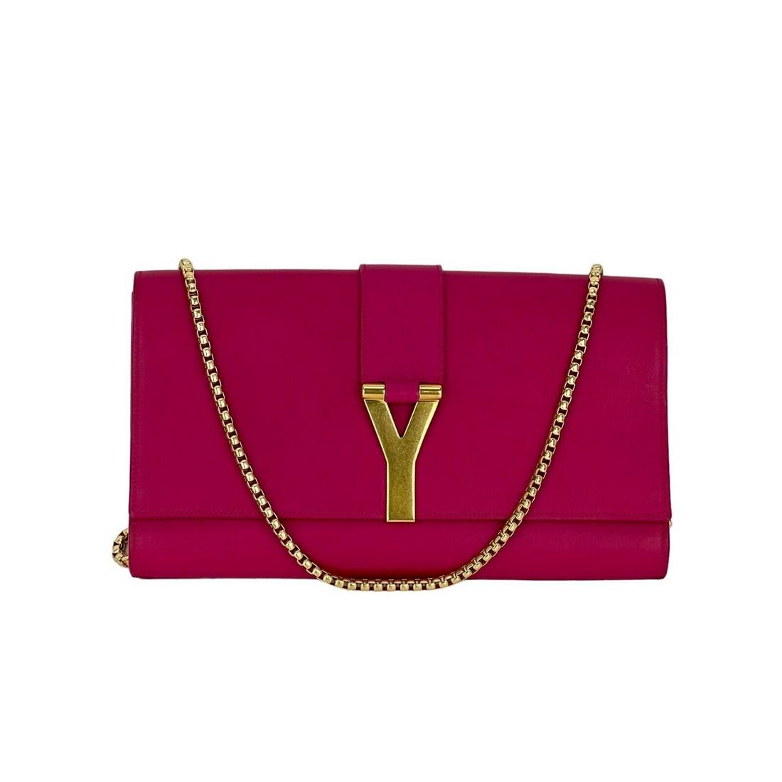 Saint Laurent Smooth Calfskin Classic Y Ligne Fuchsia Clutch Shoulder (1 of 17)