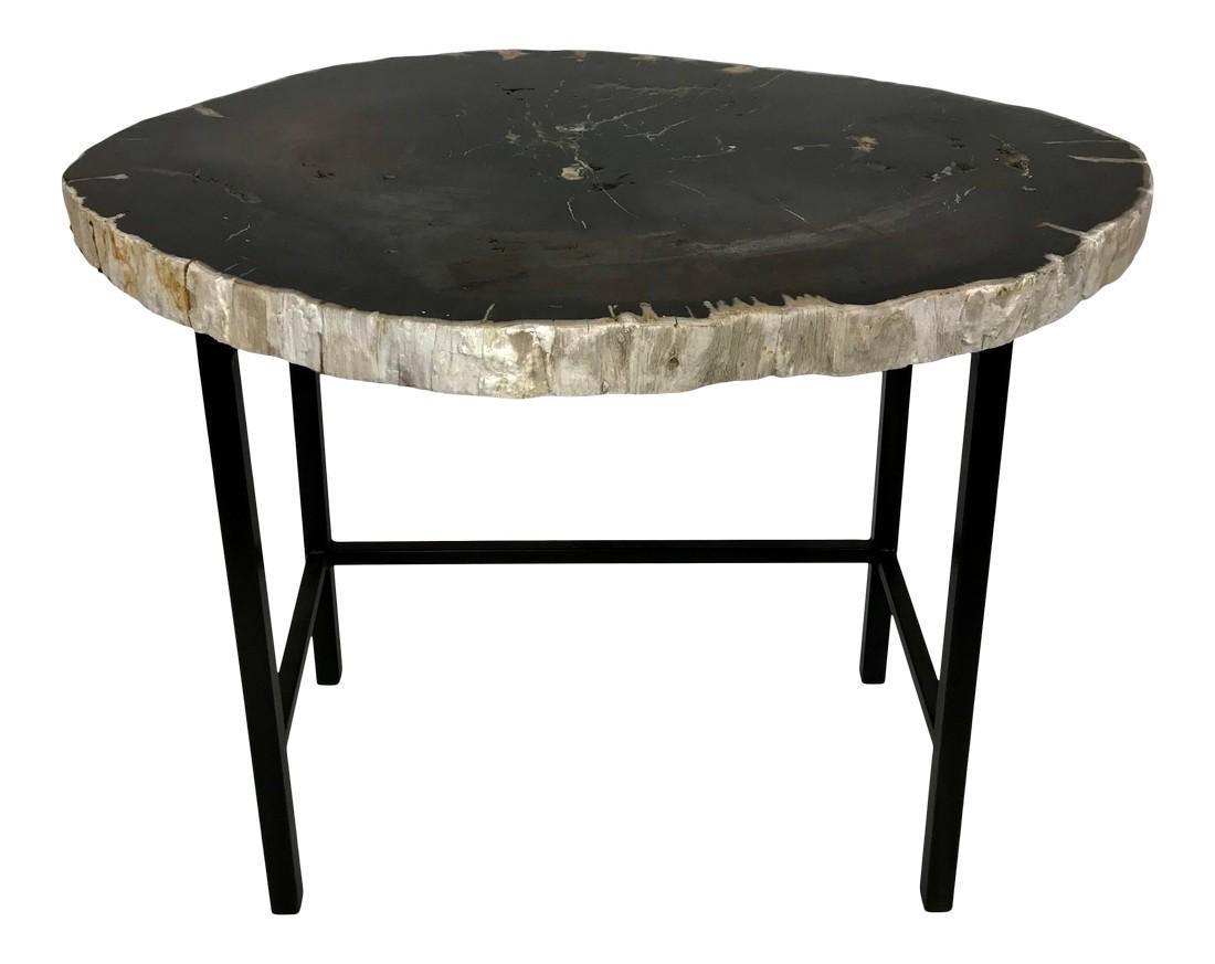 1980s Petrified Wood Cocktail Table: A stunning back and white petrified wood cocktail table. Mother Nature is always at the top of the AD100 list. She proves herself her again! Base is 24" high x 12" deep x 24" wide DIMENSIONS: 34.5E