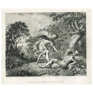 Elijah comforted by an angel, after Paul Potter: Elijah comforted by an angel. Artist: after Paulus Potter (20 November 1625 (baptised) &#8211; 17 January 1654 (buried)). Production date: 1834 Image size: 15,2x19,5 cms. Condition: some ondulations o