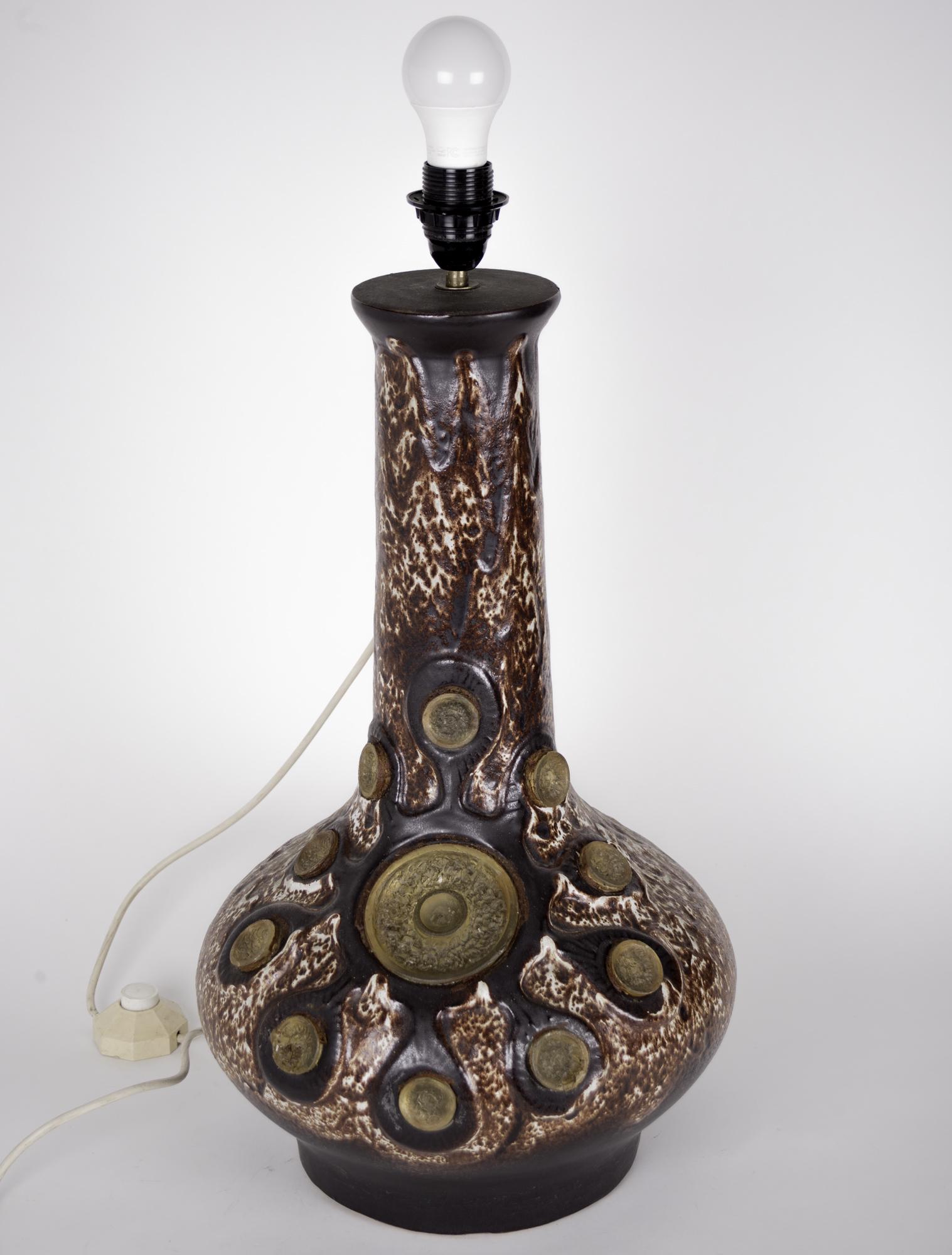 Mid CENTURY French Lamp pottery Accolay ceramic Vallauris Kostanda table lamp: Interesting large mid-century pottery from France Accolay , in Accolay a group of artist similar to the Vallauris group made famous by Picasso were experimenting to produce artistic pieces for everyda