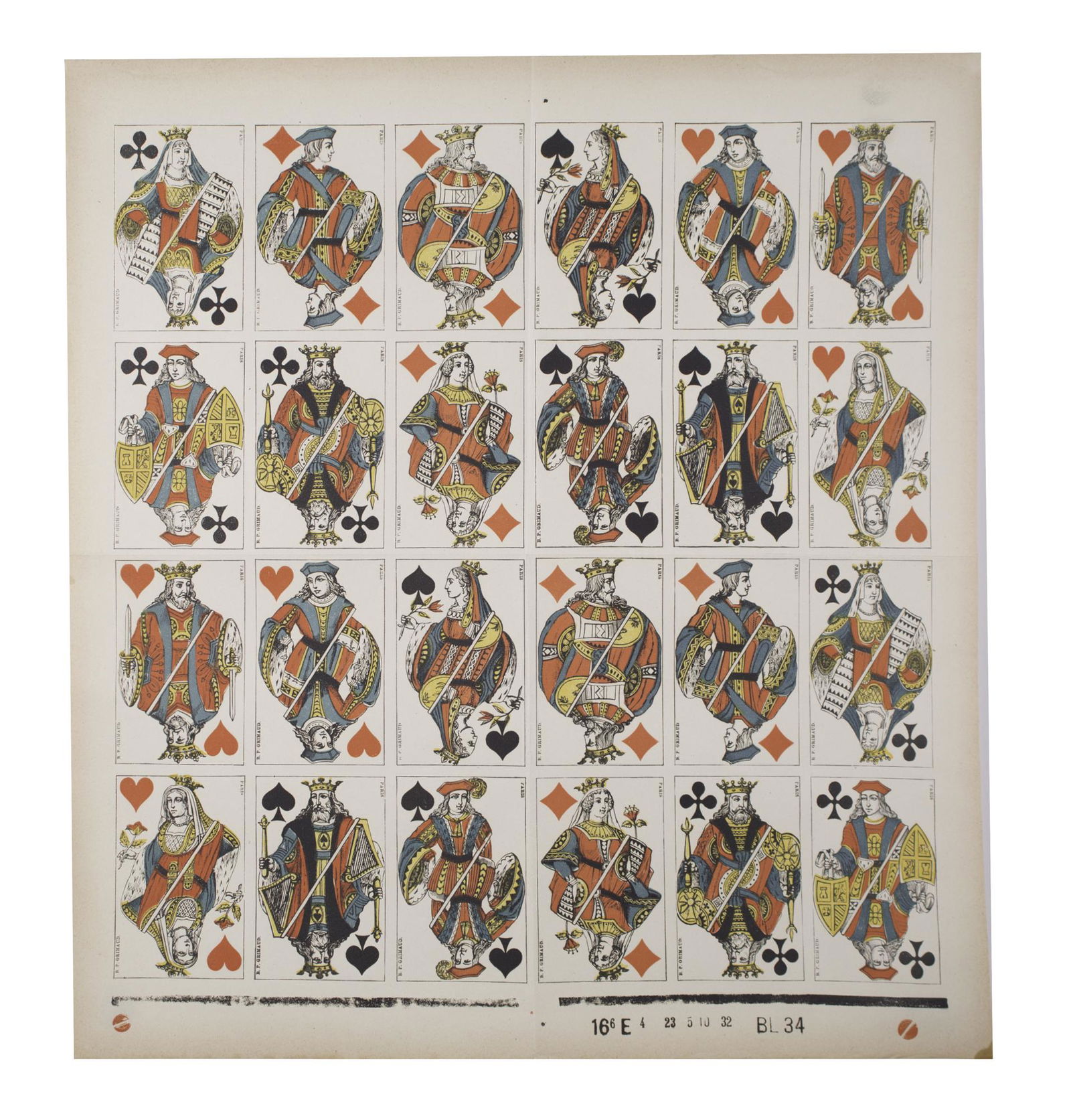 Uncut sheet playing card French suite Grimaud (1 of 2)