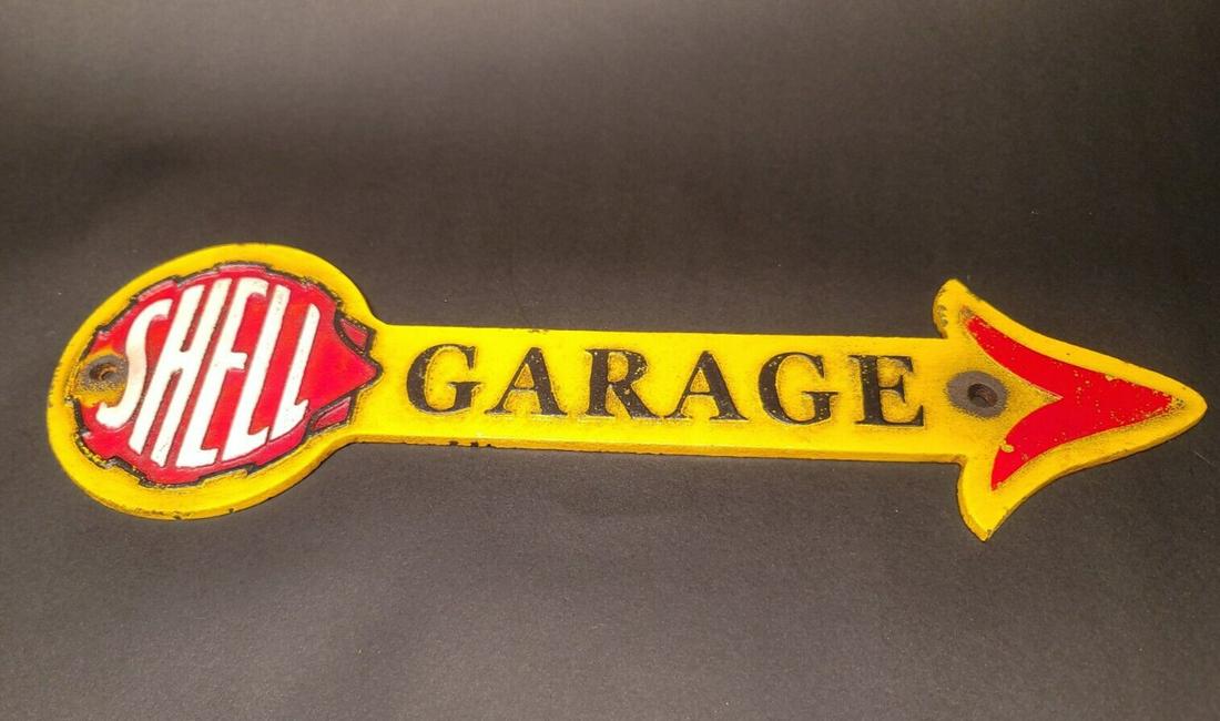 Cast Iron Shell Gas Oil Garage Sign Plaque (1 of 10)