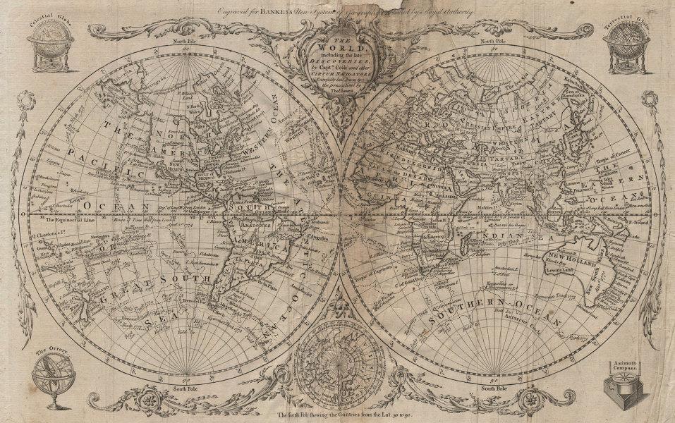 The World including the late discoveries by Captn Cook… by Thomas BOWEN 1789 map (1 of 2)