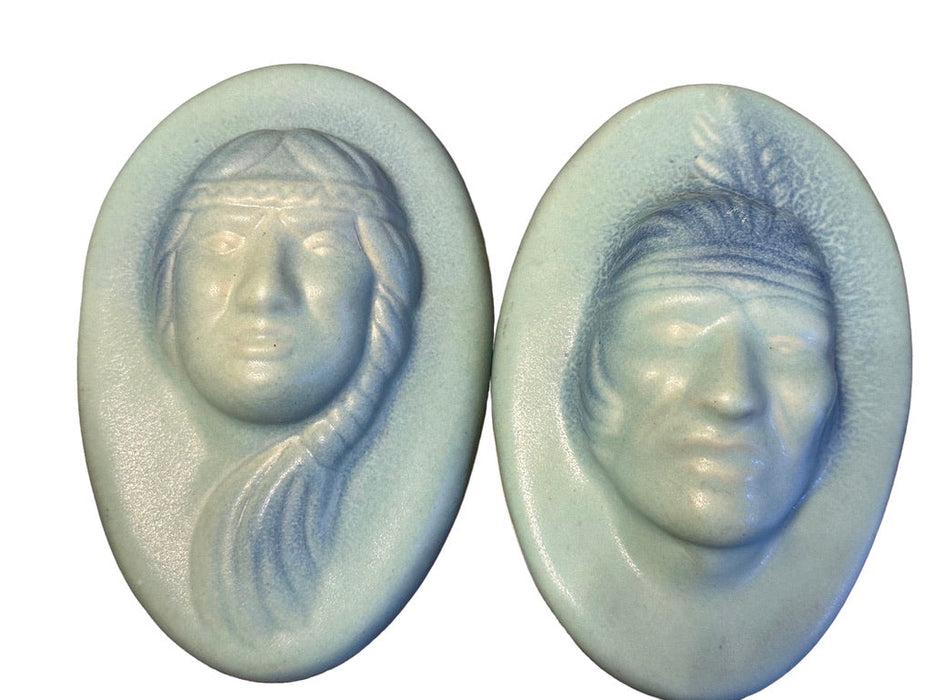 Van Briggle , Native Americans Couple Wall Sculptures , Signed . 6.75" T, 3.25" W. 3-D Wall Art/ (1 of 6)