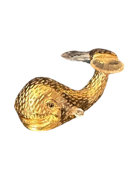 Vintage Gold Whale W/ Crystal Tail On Mirror (2pc) Signed La Modelo. 2" L: Art: 851 Title: GOLD WHALE W/ CRYSTAL TAIL Medium :Crystal, brass, mirror Size: 2” long, 1” h Description: Gold Whale w/ Crystal Tail on Mirror (2pc) Good Condition. vintage decorations are sold a