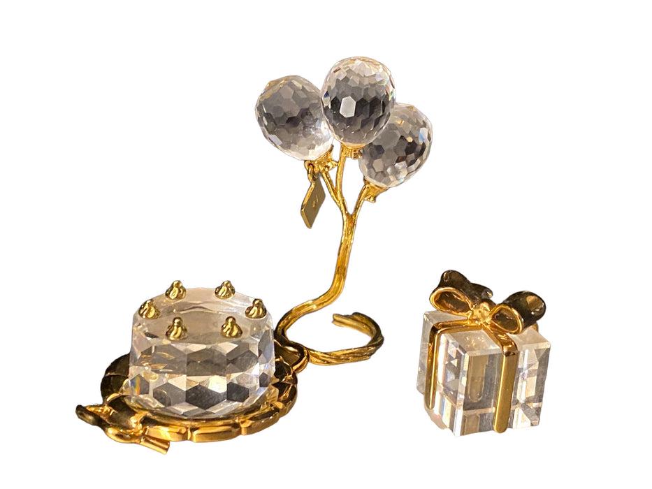 Vintage Swarovski set for Celebration. Swarovski Gift Box, Crystal Balloon, Crystal Cake, tallest 2" (1 of 7)