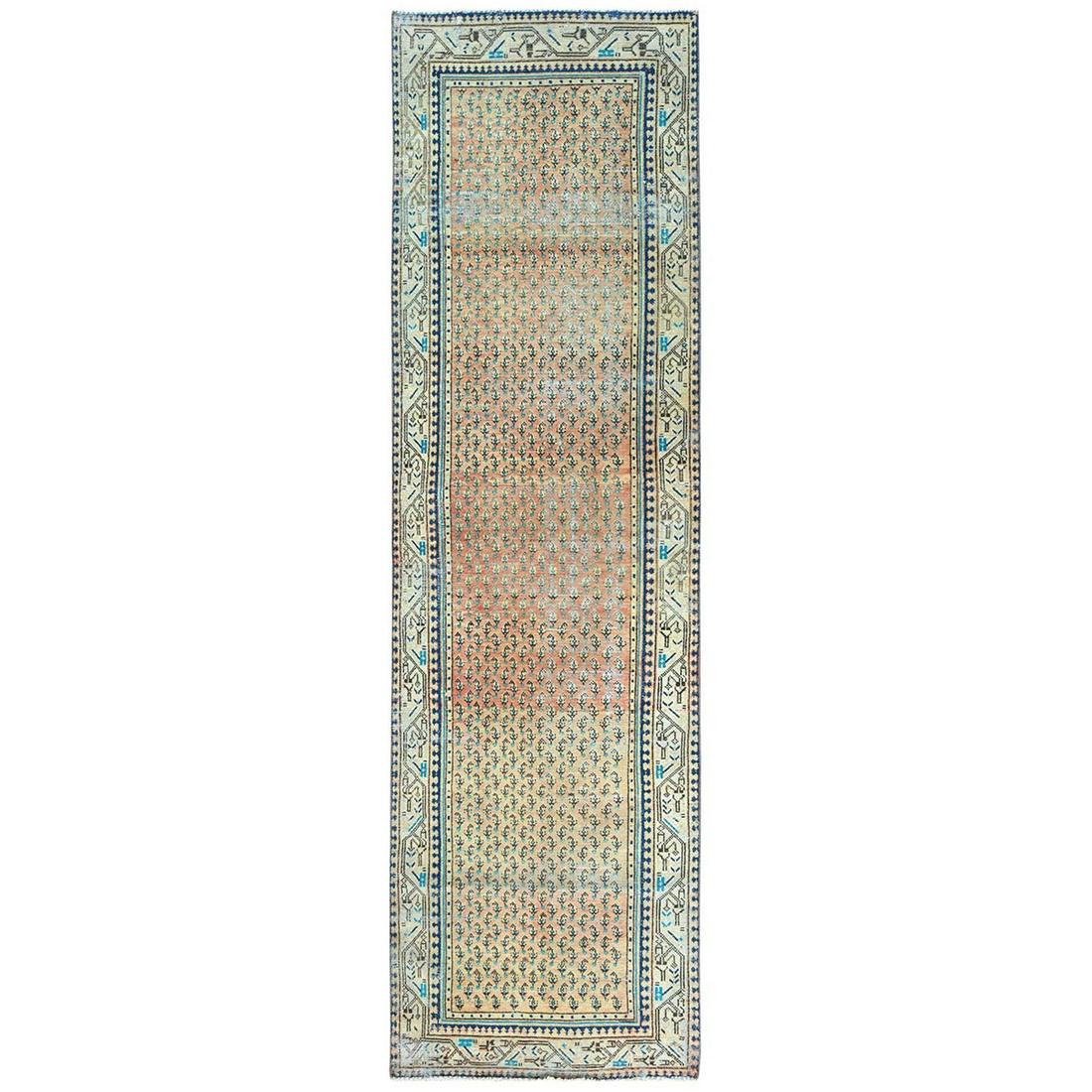 Light Red Vintage Persian Serab Hand Knotted Pure Wool Wide Runner Rug (1 of 7)