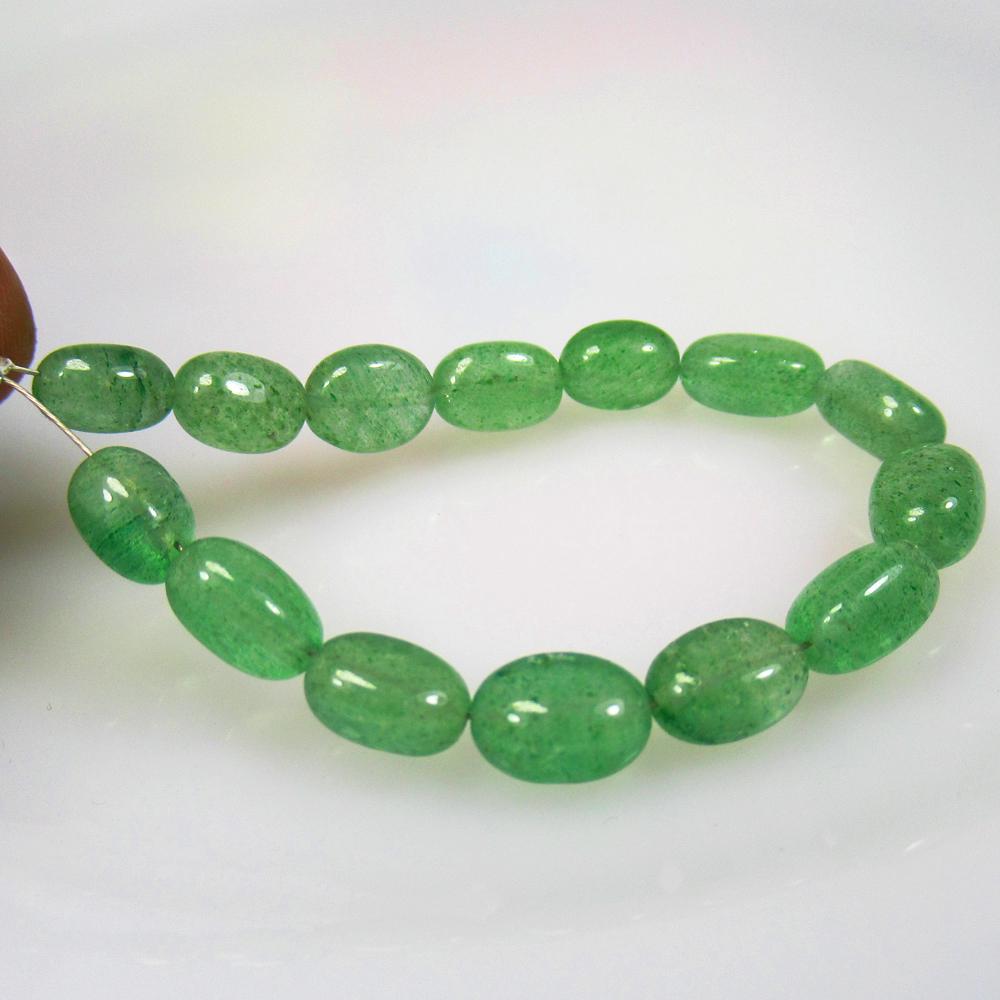25.76 Ctw Natural 14 Drilled Green Aventurine Dumble Beads: Title: 25.76 Ctw Natural 14 Drilled Green Aventurine Dumble Beads Stone Clarity: Transparent Gemstones: Natural Aventurine Beads Carat Weights: 25.76 Size/Dimensions: 7.30 x 5.40 - 9.10 x 5.80 mm / 14