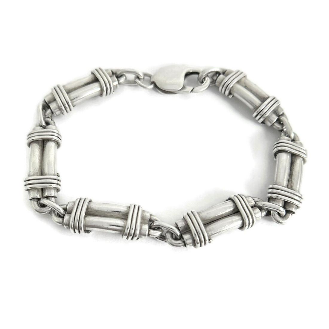 Vintage Men's Double Bar Link Bracelet 925 Sterling Silver 8 Inches, 38.06 Grams (1 of 8)