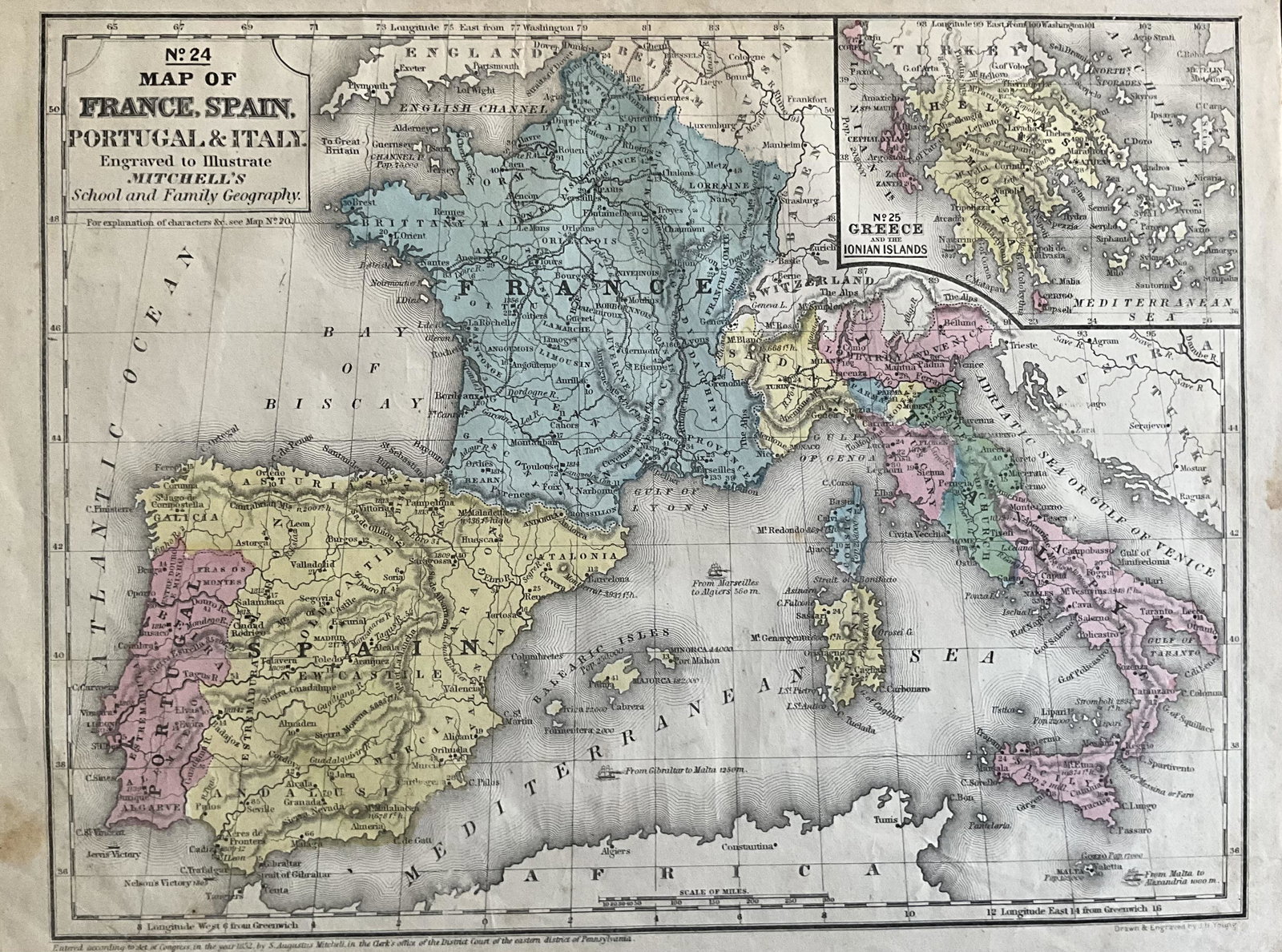 1856 France, Italy, Spain, and Portugal Map by Mitchell (1 of 2)