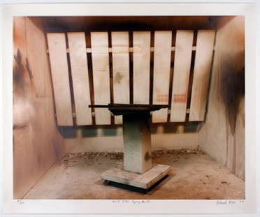 Leland Rice (American, 1940) Wall Site Spray Booth. 1978: Dye-coupler, type C color photograph from the edition of 100 plus 15 proofs,. . signed in the bottom right margin, titled in the bottom middle and numbered “21/100” in bottom left.. . Dime