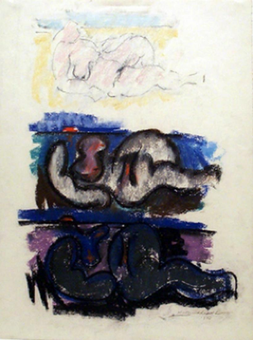 Hans Burkhardt (Swiss-American, 1904-1994)Untitled (Three Nudes). 1978: Signed and dated. . Pastel drawing. Size: 24” x 18”. Reserve: $200.00 Shipping: Domestic: Flat-rate of $30.00 to anywhere within the contiguous U.S. International: Foreign shipping rates a