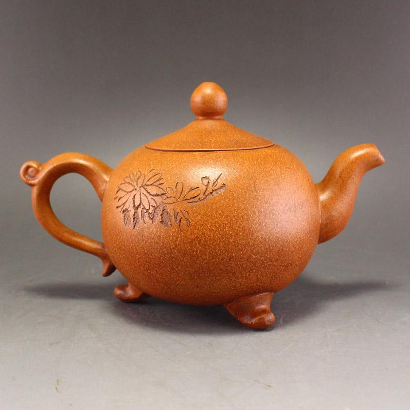 Chinese Yixing Zisha Clay 3 Legs Teapot w Artist Signed (1 of 7)