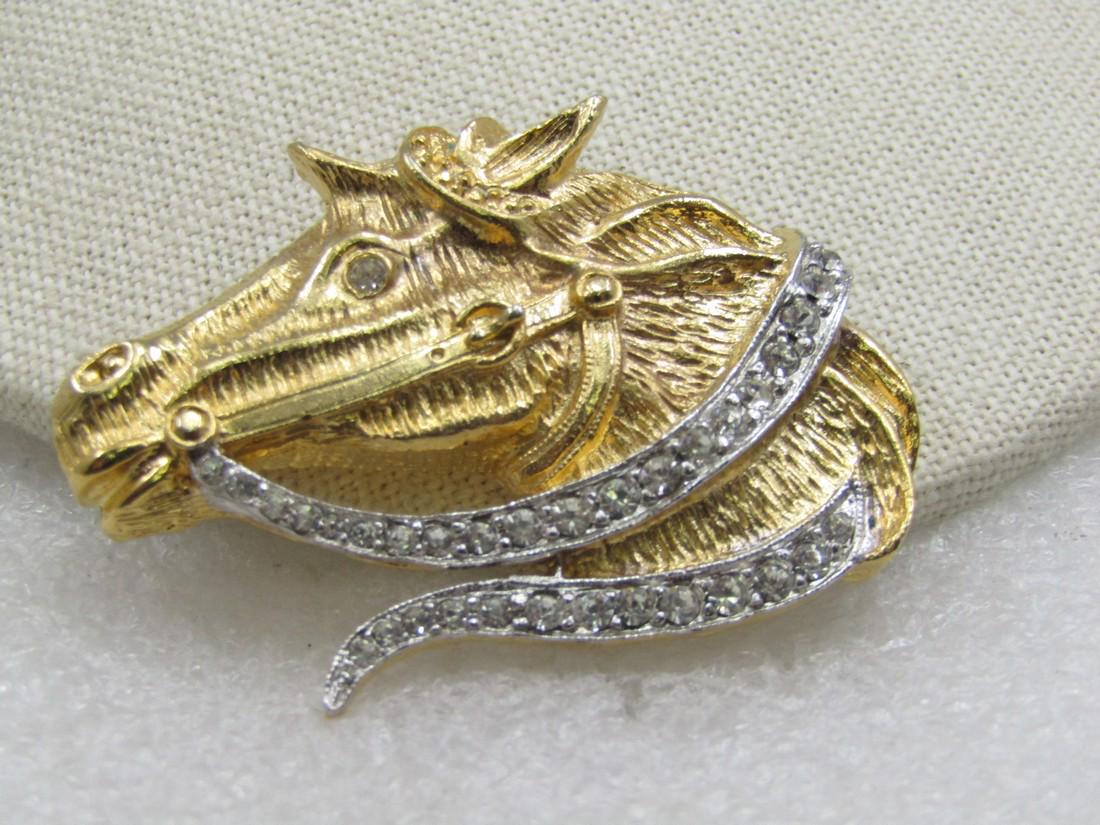 Vintage Rhinestone Horsehead Brooch, Two-toned, 1970's-1980's (1 of 5)