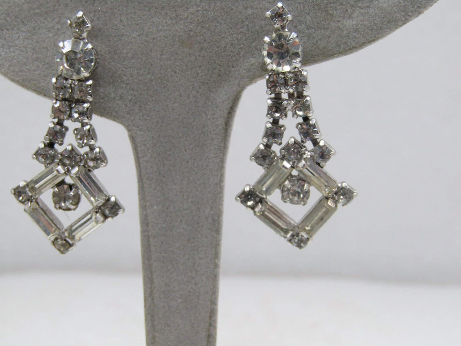 Vintage Rhinestone Drop Earrings, Art Deco Style, 1.75" (1 of 8)