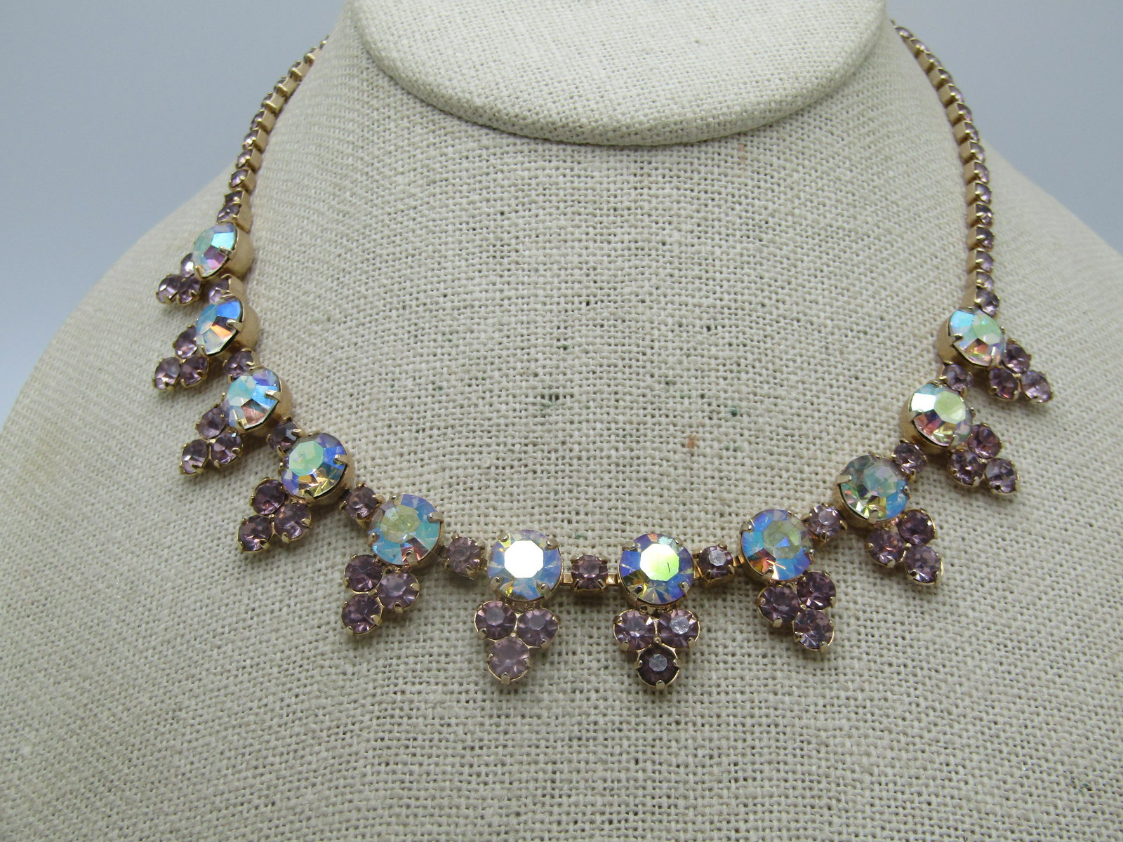 Vintage Lavender Aurora Borealis Rhinestone Necklace, 15.5" (1 of 7)