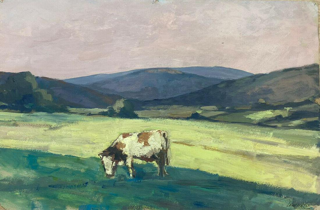Leon Hatot (1883-1953) Original Signed Oil Painting - Pastoral Landscape Cow (1 of 6)