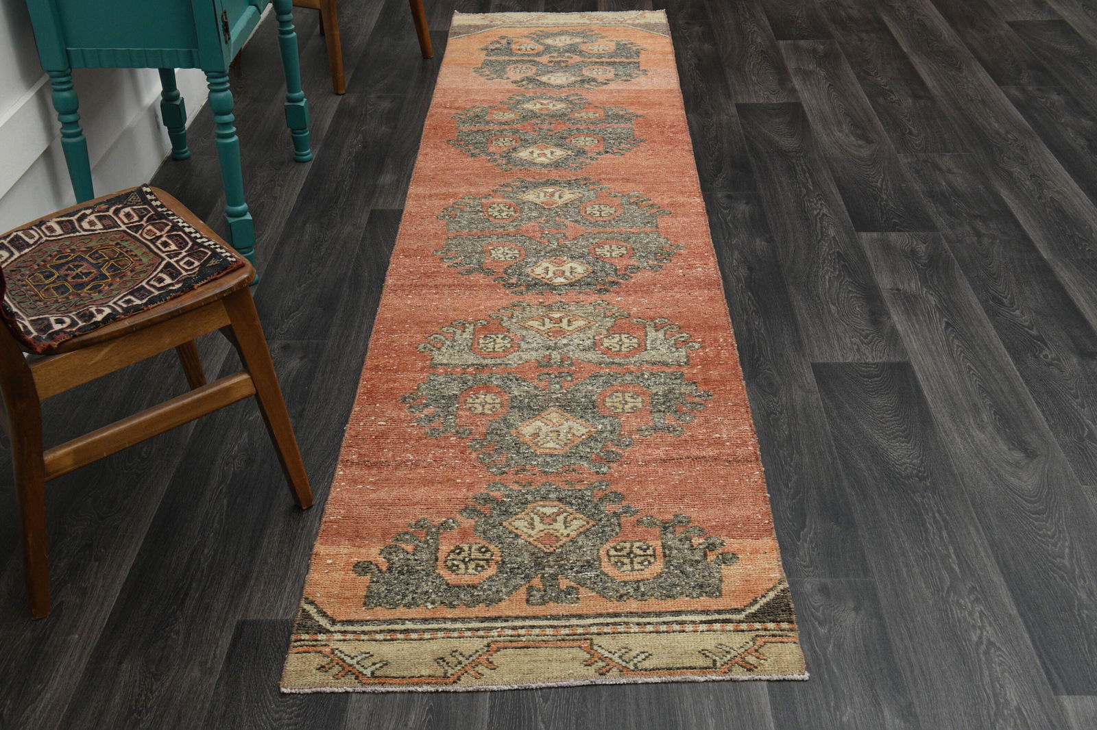 1970s Turkish Oushak Handmade Wool Orange Runner Rug (1 of 10)