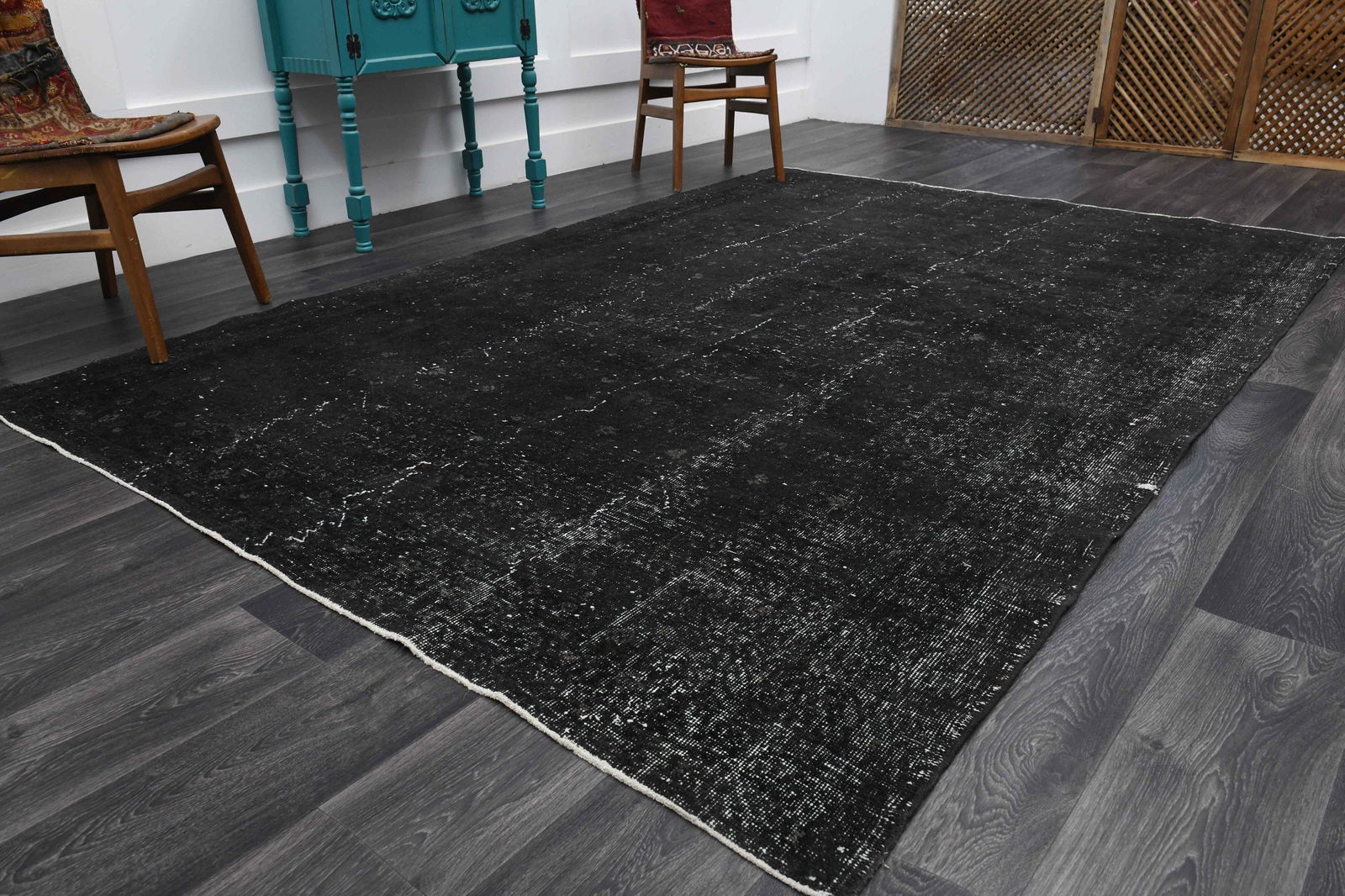 1970s Turkish Oushak Handmade Wool Black Area Rug (1 of 9)