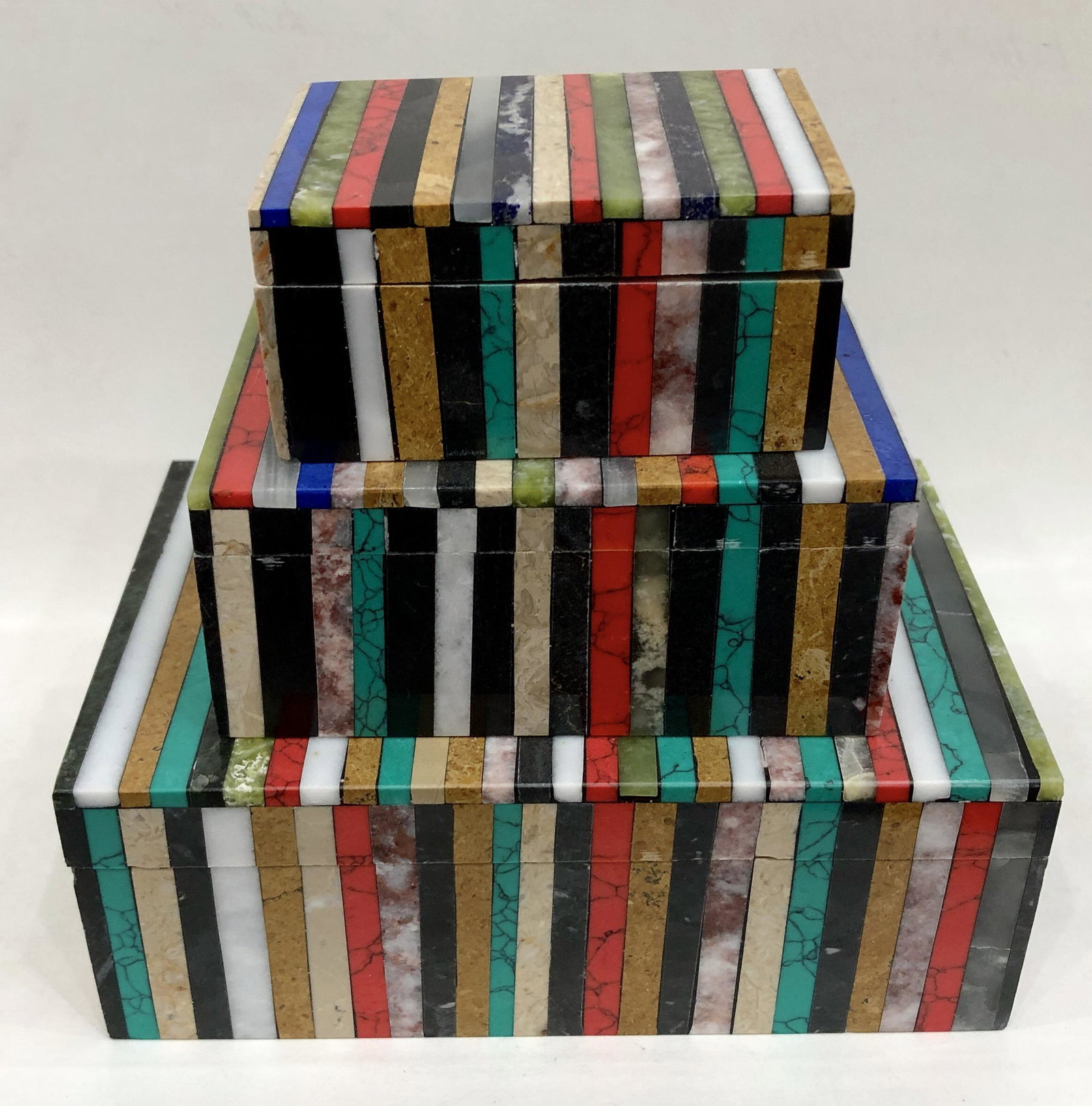 Radiant Gemstone Symphony: Trio of Handcrafted Jewelry Boxes, A Kaleidoscope of Colors and (1 of 3)