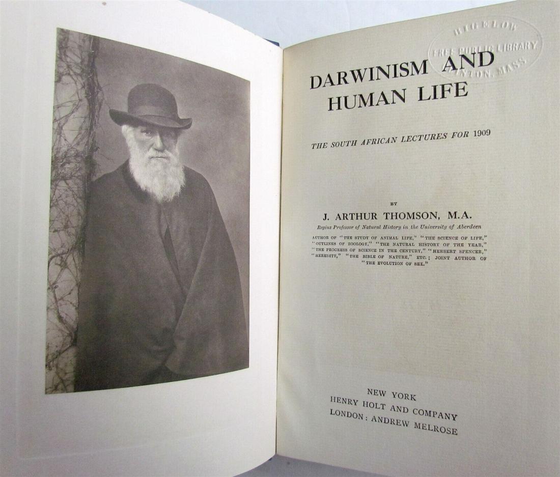 DARWINISM & HUMAN LIFE ARTHUR THOMSON SOUTH AFRICAN LECTURES for 1909 antique (1 of 2)