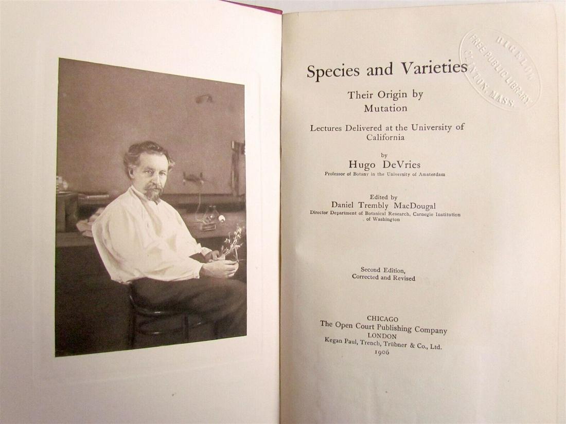 1906 SPECIES AND VARIETIES THEIR ORIGIN AND MUTATION by HUGO De VRIES antique (1 of 4)