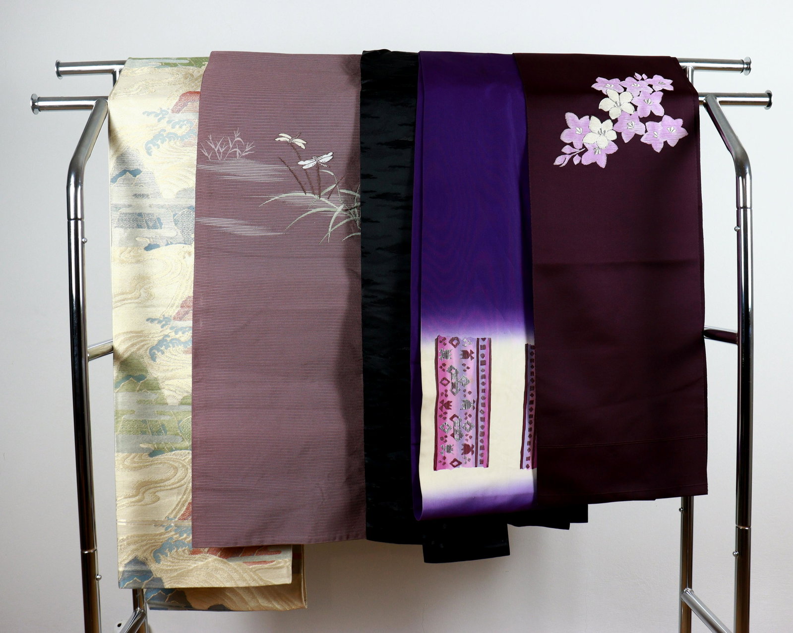 COLLECTION OF 5 JAPANESE OBI'S / BELTS: Title: COLLECTION OF 5 JAPANESE OBI'S / BELTS Dimensions: Lot of original japanese belts/ obi's Description: We offer in house shipping - Fedex shipping =55 $; 7-10 working days to US - Combine shippi
